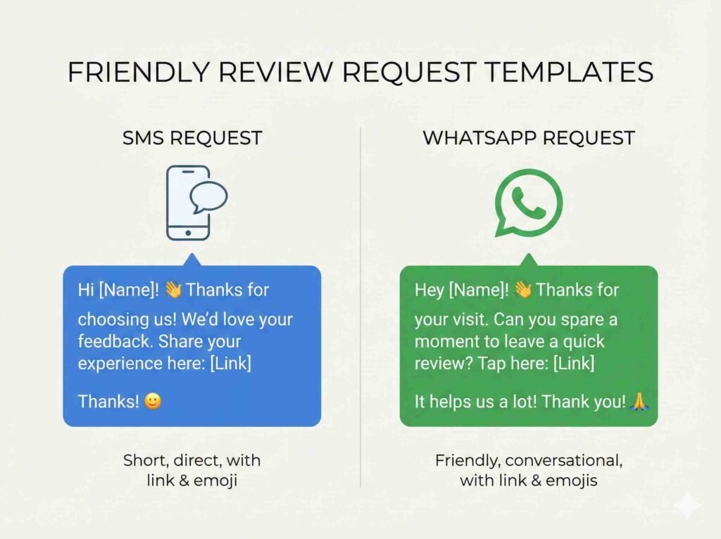 Google review request templates SMS and WhatsApp