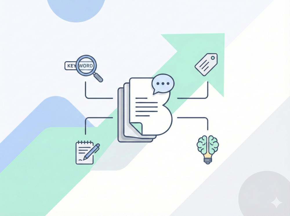 It describes the visual style ("minimalist illustration") for accessibility while reinforcing the context of "optimization" and "ranking growth" for search engines.